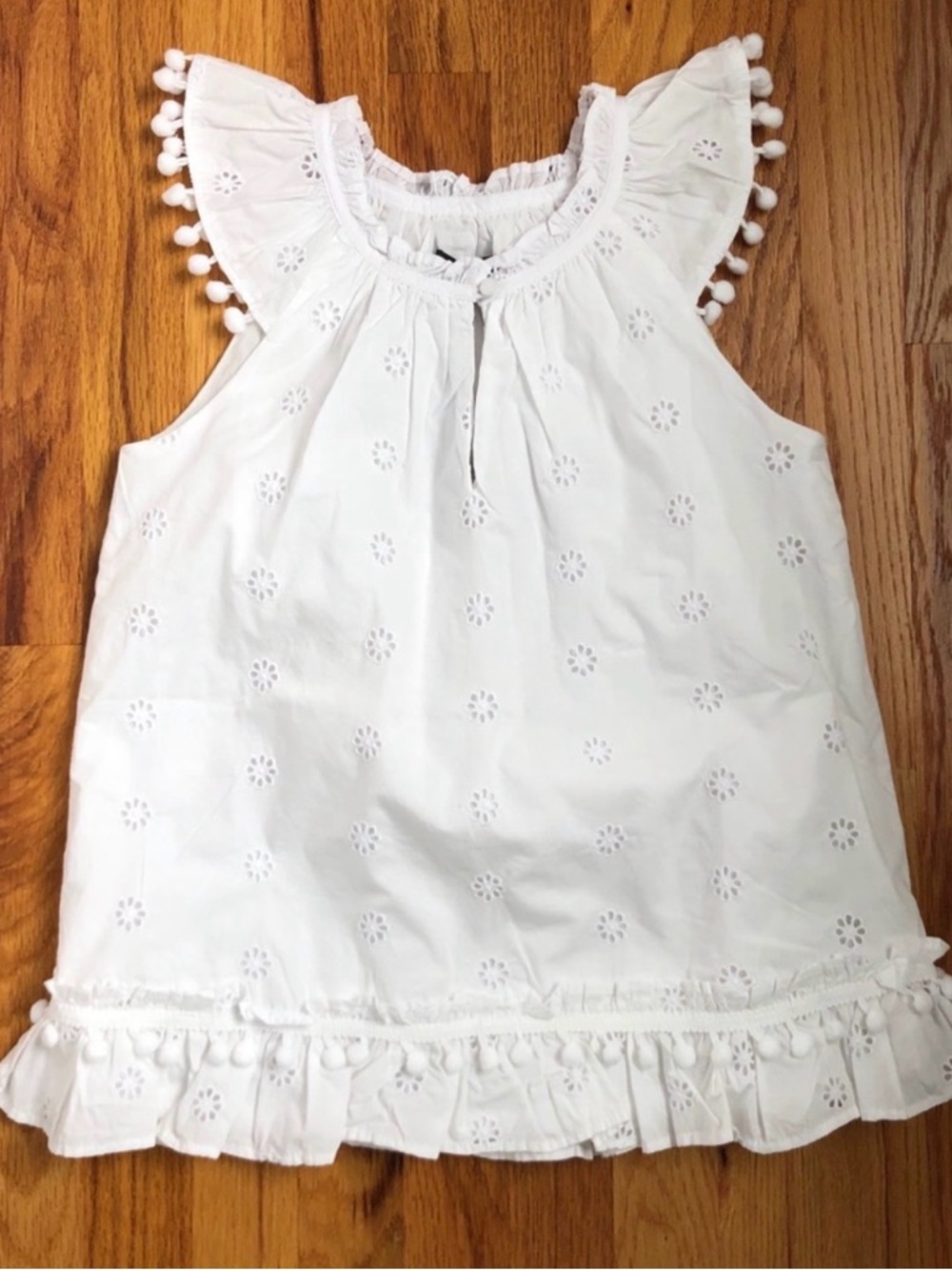 J. Crew White Eyelet Pom-Pom Trim Sleeveless Top - New with Tags